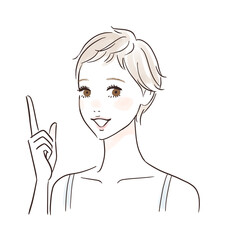 指差ししてポイントを説明する女性 ショートヘア