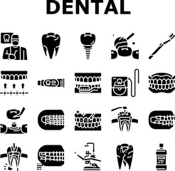 dental care dentist tooth implant icons set vector