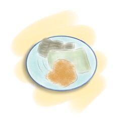Watercolor illustration of burasa and bajabu, a traditional food from Indonesia