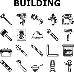 Obraz premium building tool hammer repair drill icons set vector