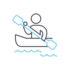 rowing canoe line icon, outline symbol, vector illustration, concept sign