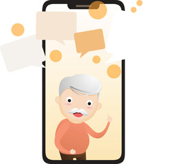 Elderly character with smart phone.