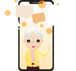 Elderly character with smart phone.
