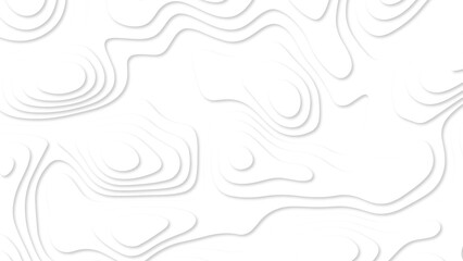 White paper cut white background. Abstract realistic papercut decoration textured with wavy layers and shadow. Topographic contour map abstract tech motion graphic design.