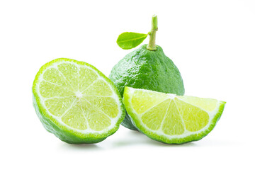 Sliced bergamot on isolated white background.