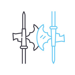 medieval ax battle line icon, outline symbol, vector illustration, concept sign