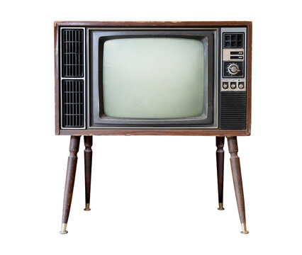 Fototapeta Vintage television - black and white tv isolate object for design, old technology