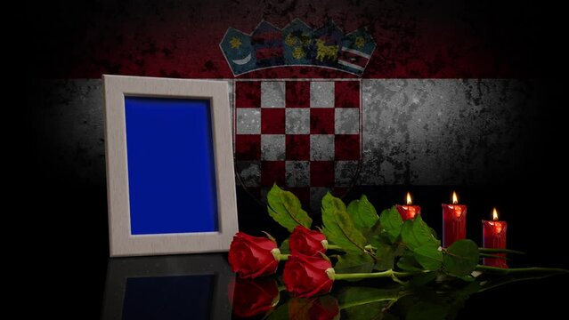 Memorial Day Card. With the Flag of Croatia in the Background. Looped. Photo or Video can be Placed in Blue Frame.	