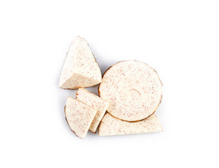 fresh taro slices isolated on white background(top view)