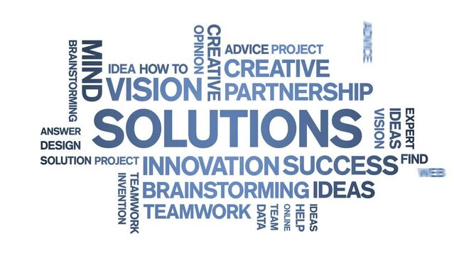 Solutions Animated tag word cloud;text design animation kinetic typography seamless loop.
