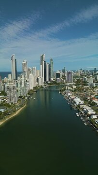 Aerial vertical video of Gold Coast in Australia