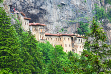 Sumela Monastery in Macka district of Trabzon city, Turkey -The monastery is one of the most important historic and touristic venues in Trabzon. - obrazy, fototapety, plakaty