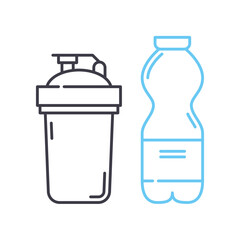 water bottle and shaker line icon, outline symbol, vector illustration, concept sign