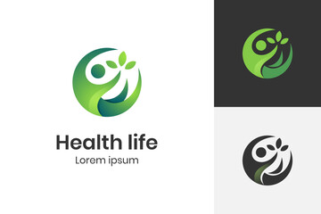 abstract Natural Care health life logo design with people leaf vector illustration for Ecological and biological product