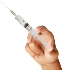 Syringe medical injection in hand.