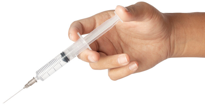 Syringe medical injection in hand.