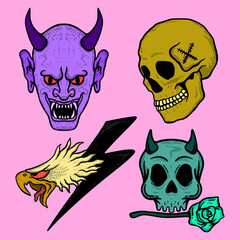 Collection set hand drawn vintage tattoo art colorful free vector