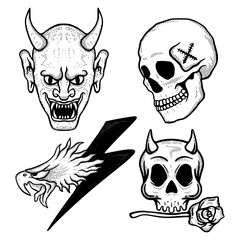 Collection set hand drawn vintage tattoo art free vector