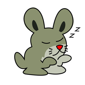 Sleepwalking or somnambulism rabbit isolated with clipping path and alpha channel on transparent picture background, Easter bunny with red nose with gray and green color fur