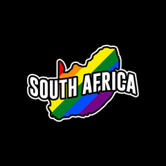 Sticker with LGBT flag map of South Africa. Vector rainbow map of South Africa in colors of LGBT (lesbian, gay, bisexual, and transgender) pride flag.