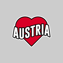 Sticker heart symbol of love on Austria. Vector illustration.