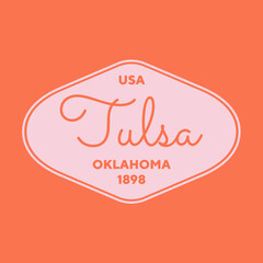 Vintage Tulsa, Oklahoma Sticker. Vintage and typography design in vector illustration. Hotel, hostel and motel logo.