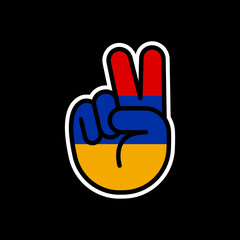 Hand gesture V sign of victory or peace line icon flag of Armenia. Simple outline style for apps and websites.