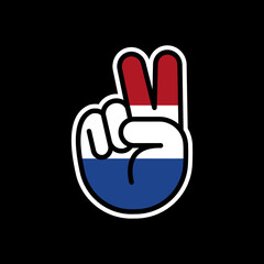 Hand gesture V sign of victory or peace line icon flag of Netherlands. Simple outline style for apps and websites.