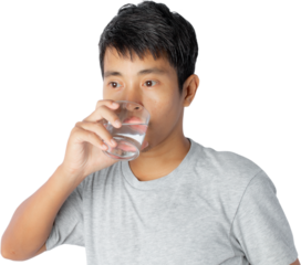 young man drinking water.