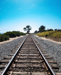 Fototapeta premium Pacific Surfliner railroad tracks in Carpinteria.