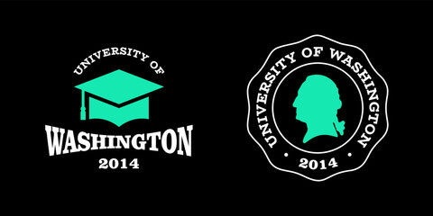 Fototapeta premium Washington slogan typography graphics for t-shirt. University print and logo for apparel. T-shirt design with shield and graduate hat. Vector illustration.