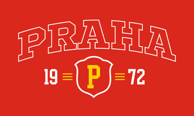 T-shirt stamp graphic, Sport wear typography emblem Praha vintage tee print, athletic apparel design shirt graphic print