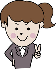 ピースサイン　ハンドサインをする元気でフレッシュなビジネスウーマン