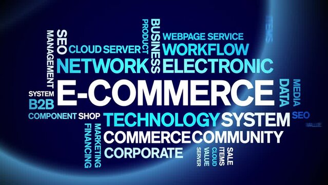 E-Commerce animated tag word cloud;text design animation kinetic typography seamless loop.