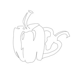 Bulgarian pepper vegetable in continuous line art drawing style. Pepper plant minimalist black linear sketch isolated on white background. Vector one line