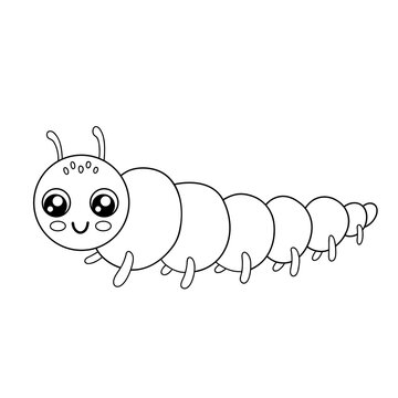 Cute outline caterpillar isolated on white background. Funny insect for childish coloring book. Cartoon vector line illustration