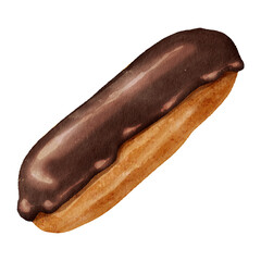 Eclair. Image of a cake in a watercolor style. Isolated illustration on a white background.