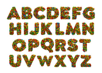 Alphabet A to Z Colorful Jelly Beans Letter Rainbow Colourful candies jelly beans A b c d e f g h i j k l m n o p q r s t u v w x z 3d illustration - obrazy, fototapety, plakaty