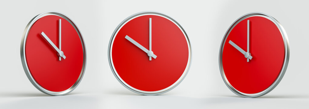 Round Clock Red And Chrome 10 O Clock 3d Illustration