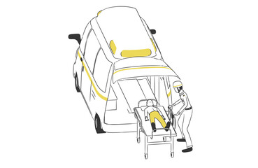 救急車と救急救命士のシンプルなイラスト