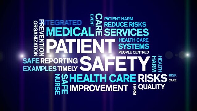 Patient Safety animated tag word cloud;text design animation kinetic typography seamless loop.