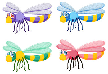 Set of different cute dragonflies