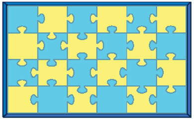 Yellow and blue puzzle on frame