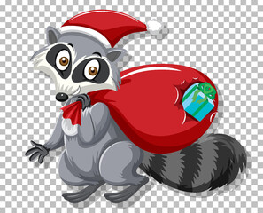 Christmas raccoon on grid background