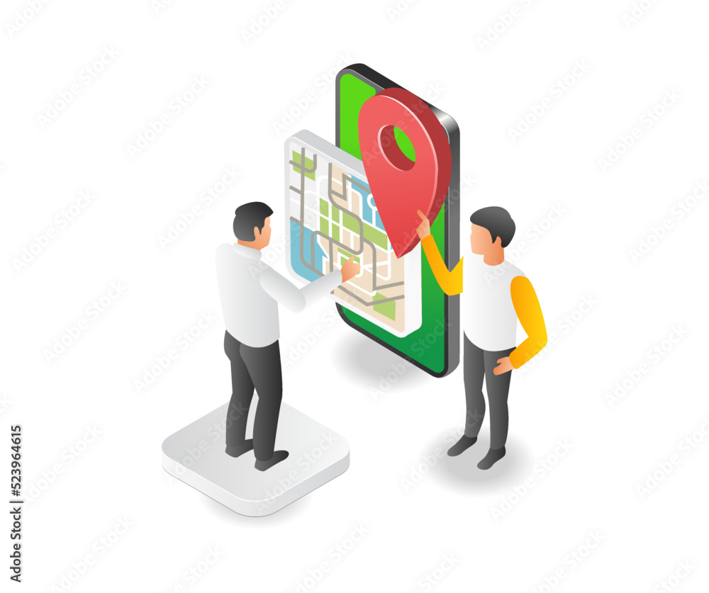 Poster Two men pointing map location app