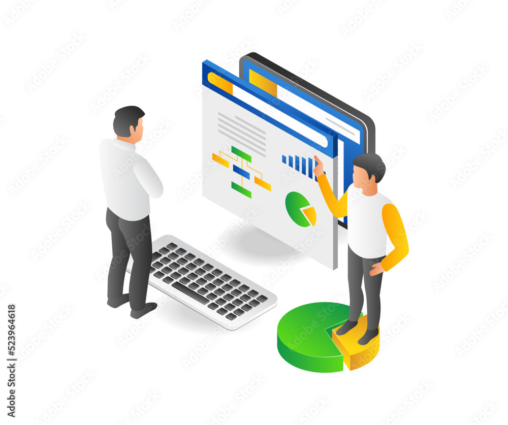 Aufkleber two men analyzing network business data