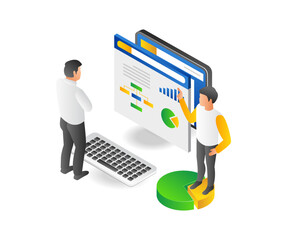 Two men analyzing network business data