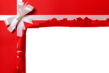 Red gift paper torn open isolated transparent background photo PNG file