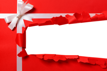 Red gift wrap torn open strip isolated transparent background photo PNG file