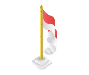 Indonesian red and white independent flag isometric illustration